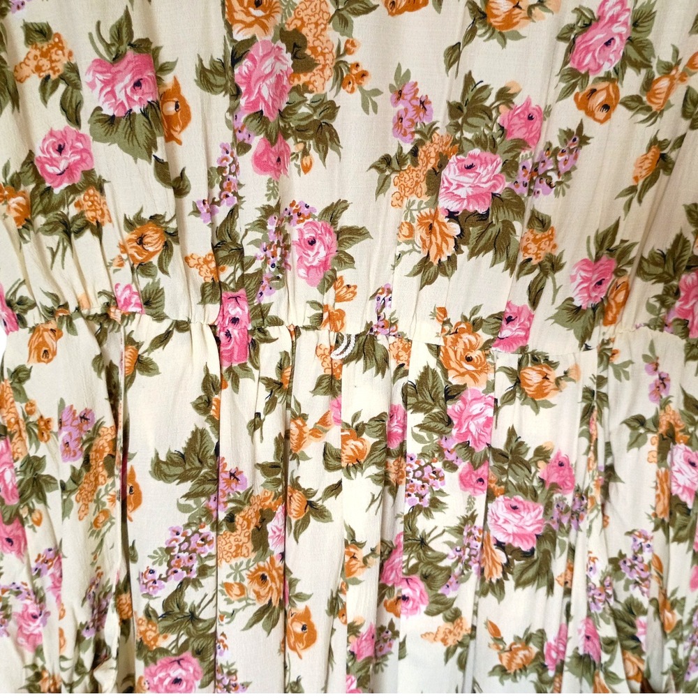 Vintage Ronni Nicole Floral Rayon Midi Dress Short Sleeve Cream Sz 16 NWT 80s - Picture 7 of 15